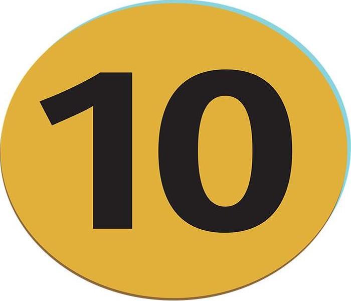 The number ten in big black bold font inside of a yellow circle background.